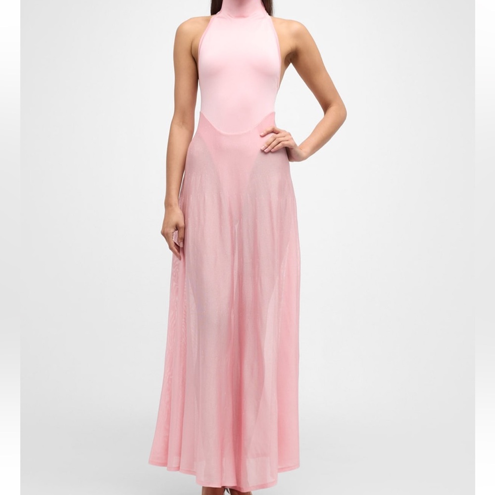 NWT ALAIA Halter Sheer Flare Dress Pink 38 6 $3290